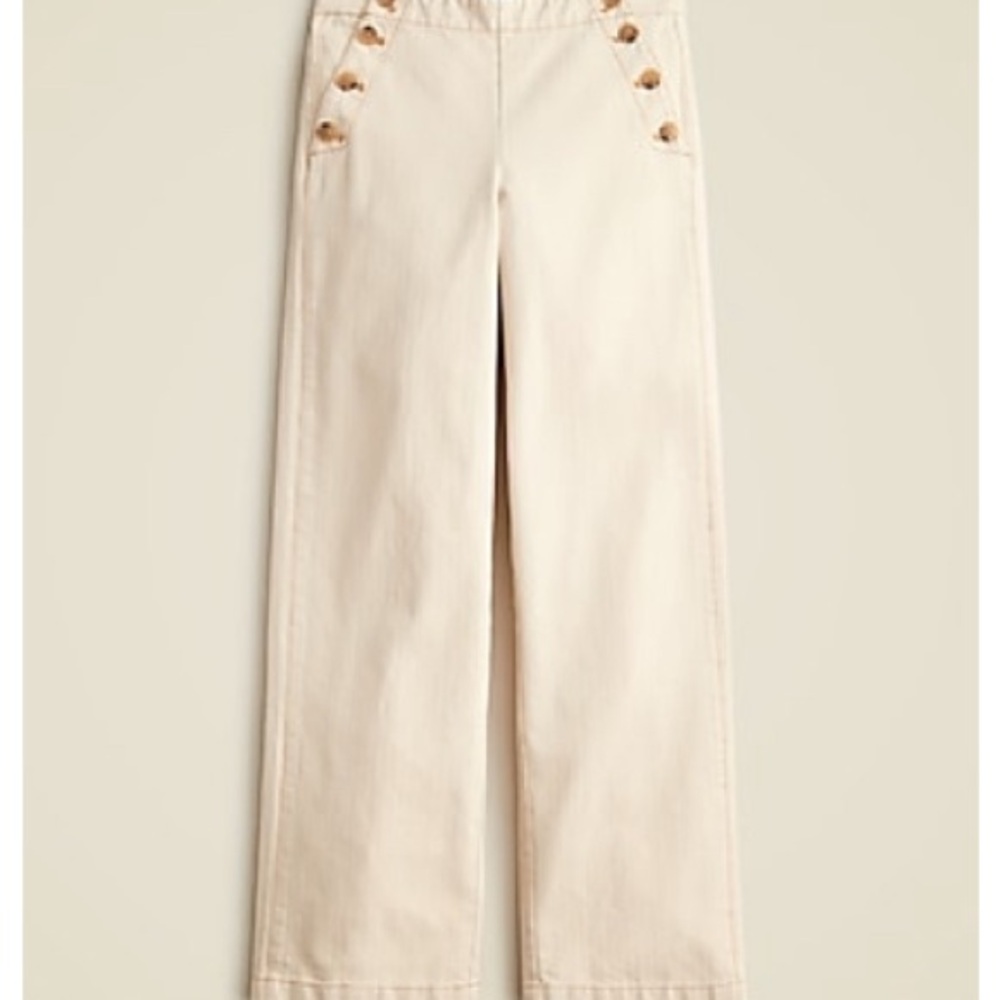 Cream Wide-Leg Pants with Button Detail